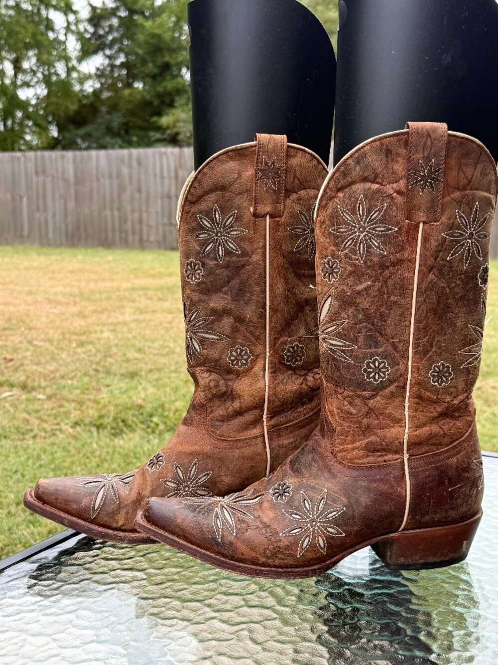 Shyanne Daisy Mae Womens 7B Brown Leather Cowgirl Boots Floral Boho Western 4290